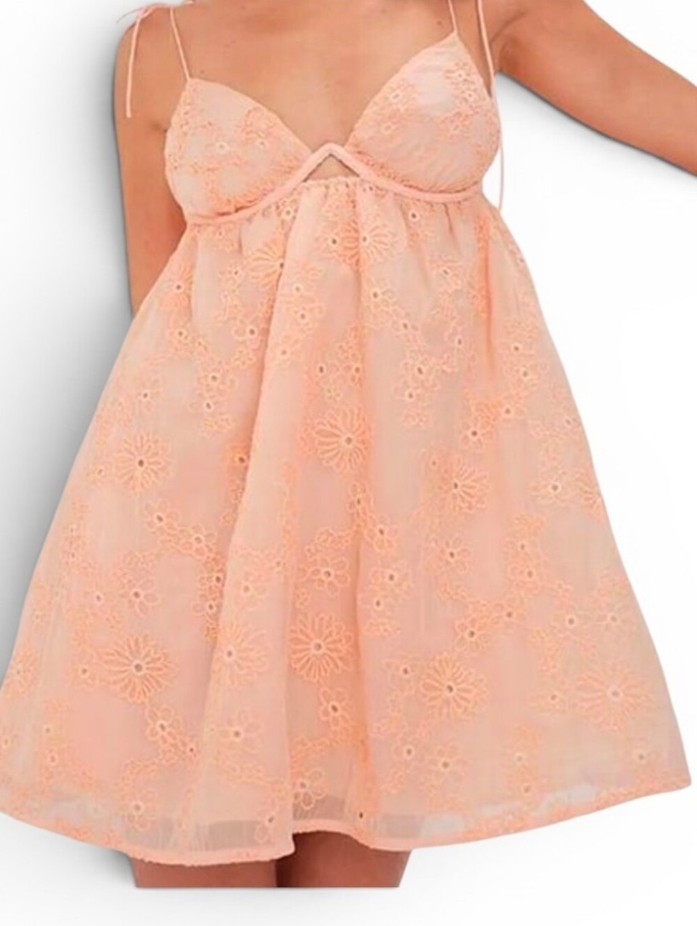 NWT FOR LOVE & LEMONS X REVOLVE Apricot Eyelet Backless Babydoll Mini Dress - XL